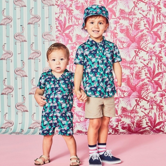 Janie and Jack Button-up Tropical Hawaii Print Shirt - Picture 1 of 7